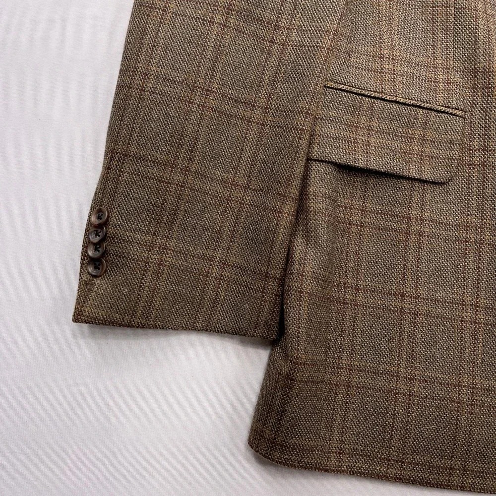 Jack Victor Sport Coat Exclusive Collection Plaid Wool Brown Mens 44 L